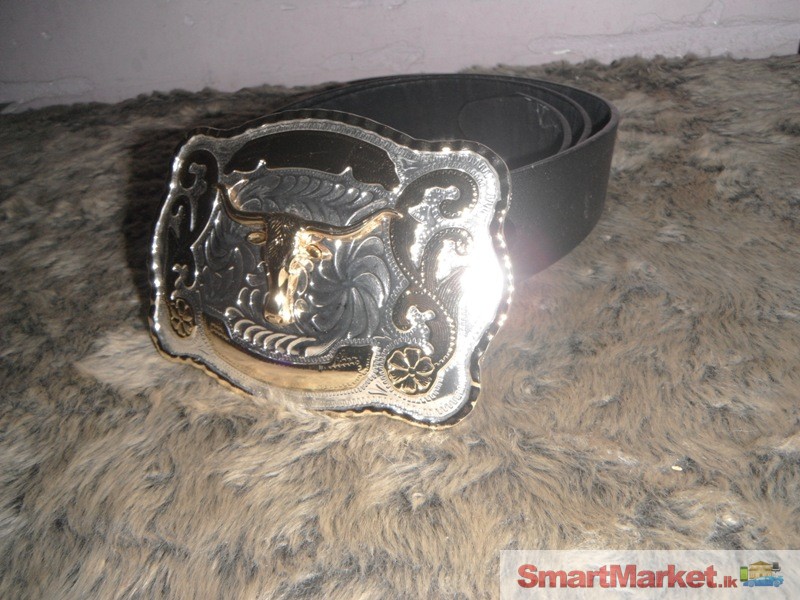 Genuine leather Snap on Belt with huge cowboy buckle