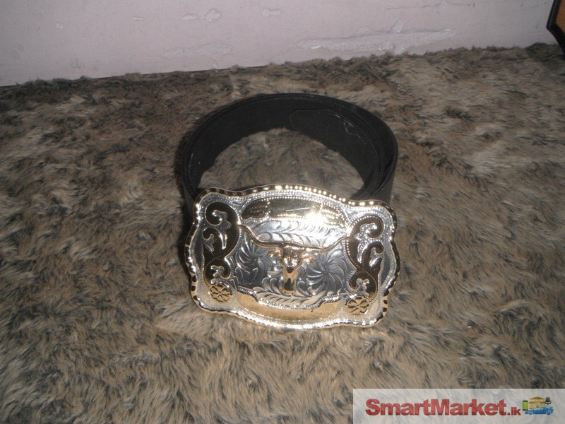 Genuine leather Snap on Belt with huge cowboy buckle