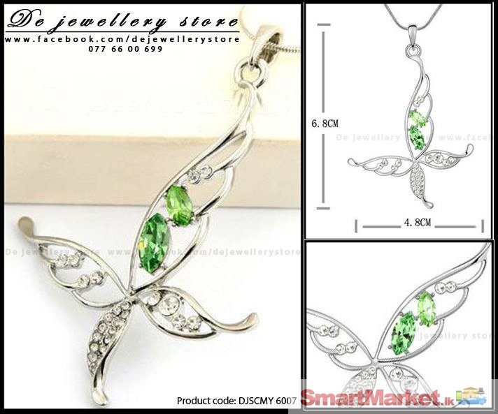 Crystal Pendant with Long Necklace: Fairy Butterfly