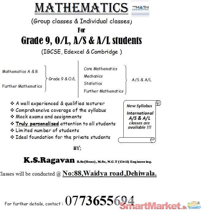 Mathematics Classes [IGCSE, Edexcel & Cambridge]