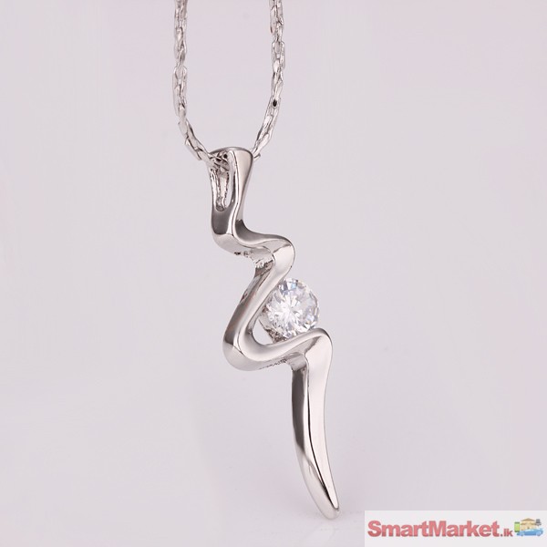 White Gold Plated Crystal Pendant Necklace