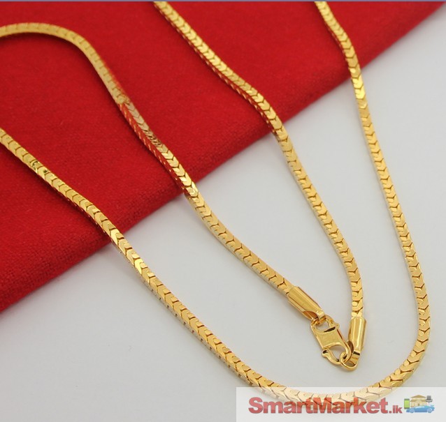 24k yellow gold plated 3mm box chain men’s long necklace