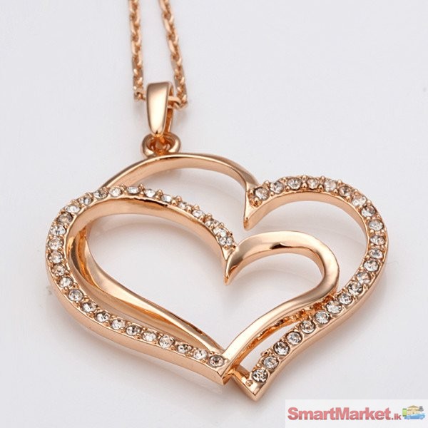 Double Hearts Fashion Jewelry,18K Gold Plated Necklace