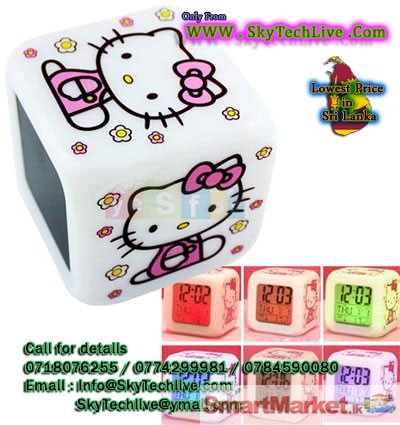 Nice Gift . Hello Kitty LCD Clock . 7 color changing . Rs. 720/=