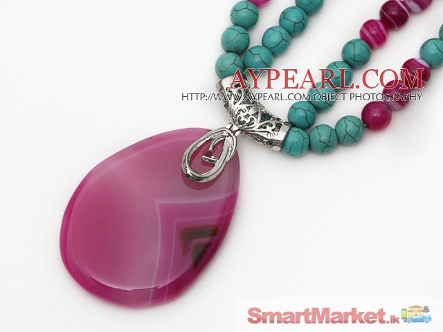 Turquoise and Hot Pink Agate Necklace Is Sold At $9.97