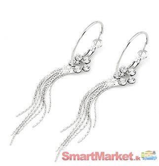 Crystal Rhinestone Flower Tassel Dangle Earrings