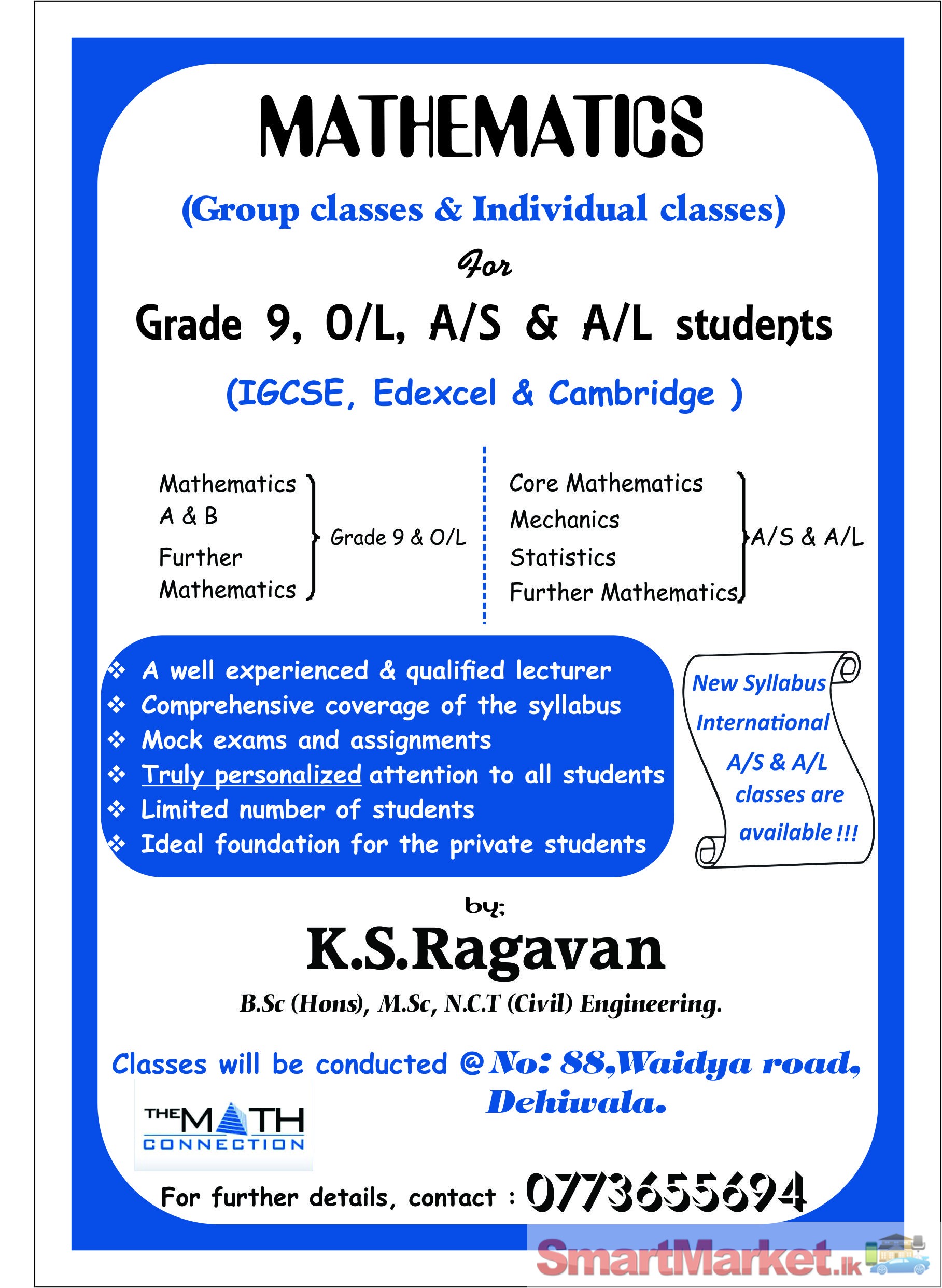 Mathematics Classes for IGCSE,Edexcel and Cambridge syllabus students