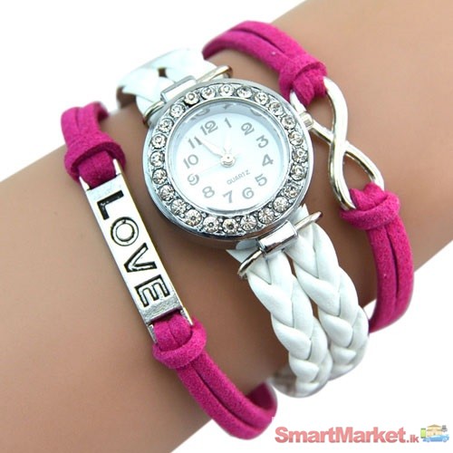 Hot Pink Silver Infinity Love Charm Bracelet watch