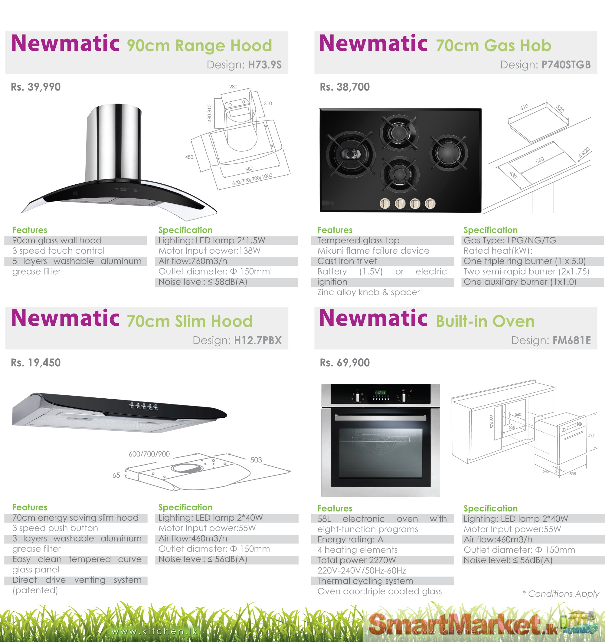 Newmatic kitchen Hood Hobs & Oven‏
